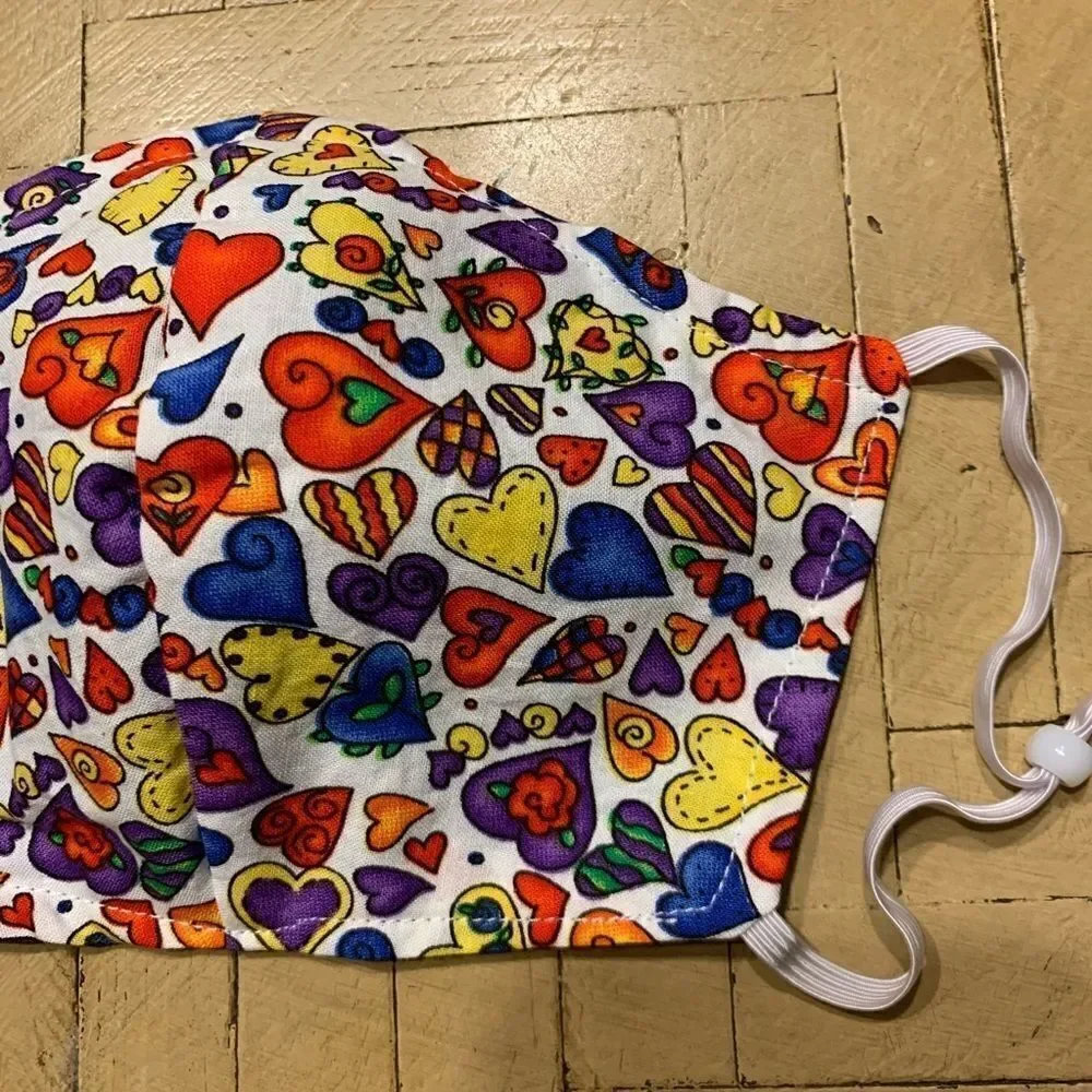 Multicolor Heart Print Handmade Mask Brand New